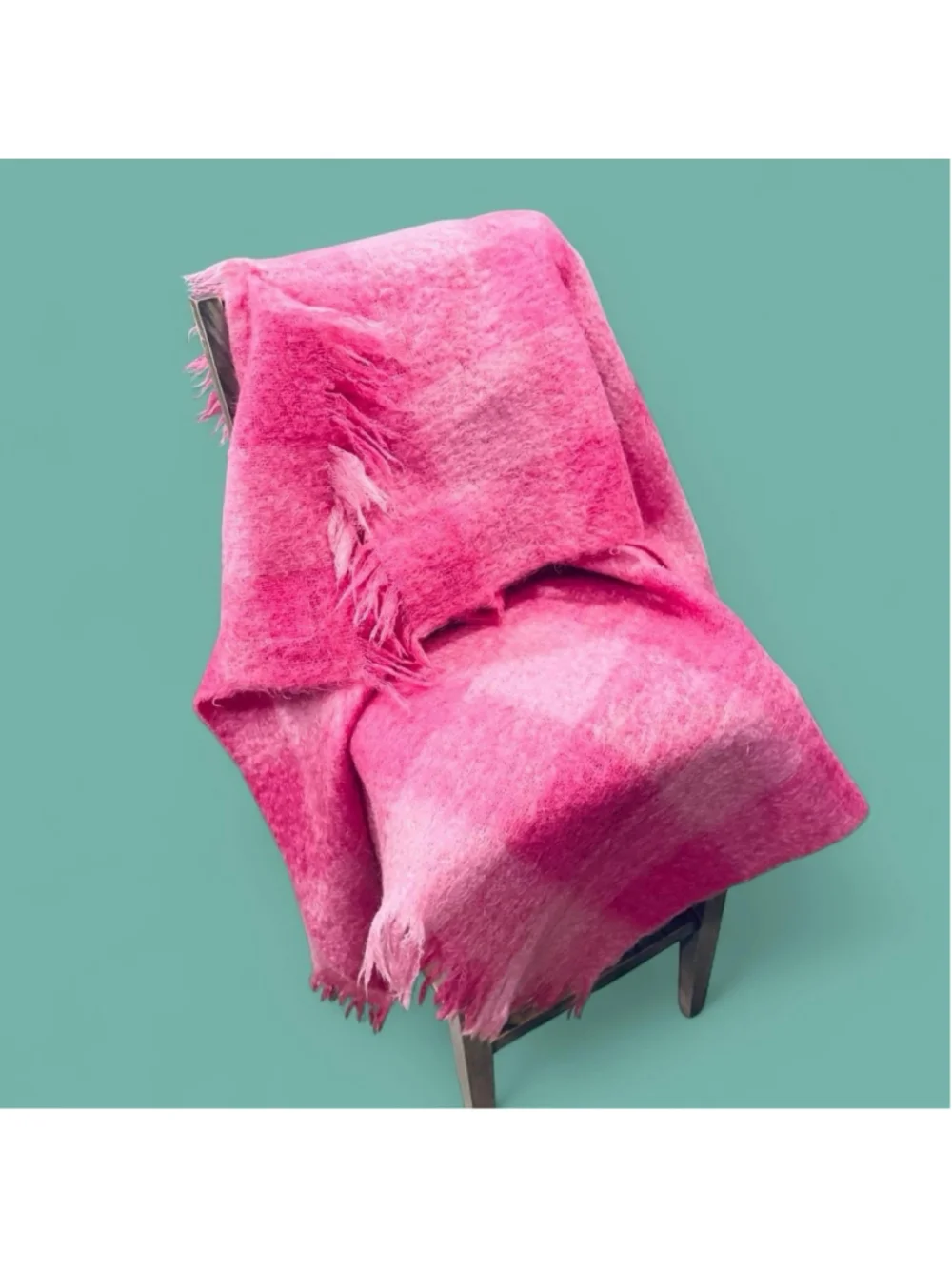 Vintage Cul Rosse Australia Pink Mohair Throw Blanket Fringe 56x72 Barbiecore